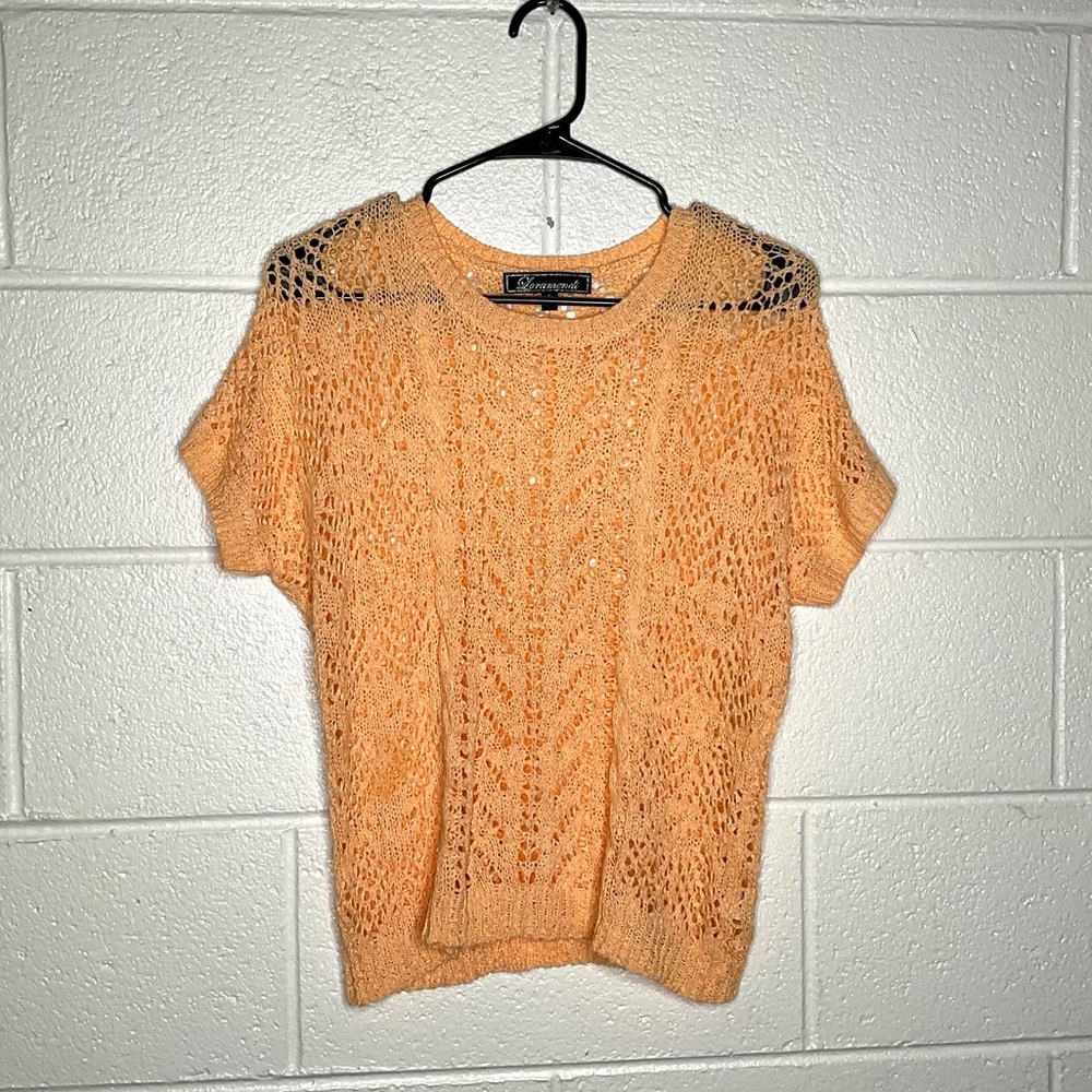 < Vintage Loramendi Orange Crochet Knit Top >
